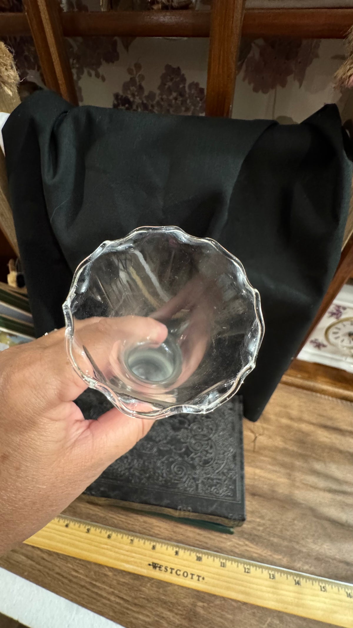 Tall Clear Glass Ruffled Bud Vase – 11”