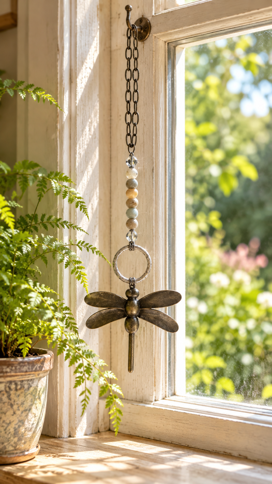 Beaded Metal Dragonfly Hanging Ornament