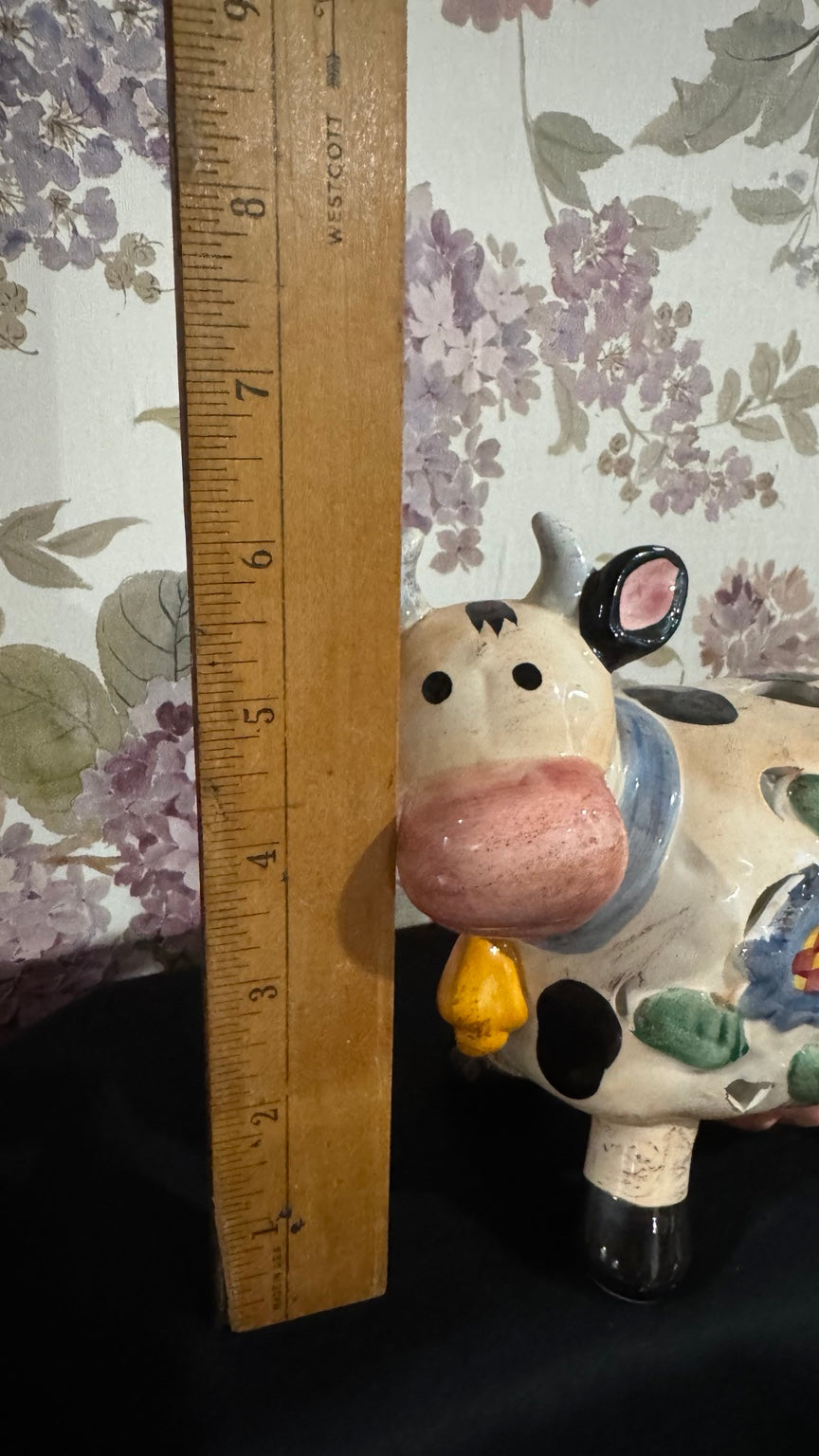 Vintage Farmhouse Cow Tea Light Holder & Salt Pepper Shaker Set