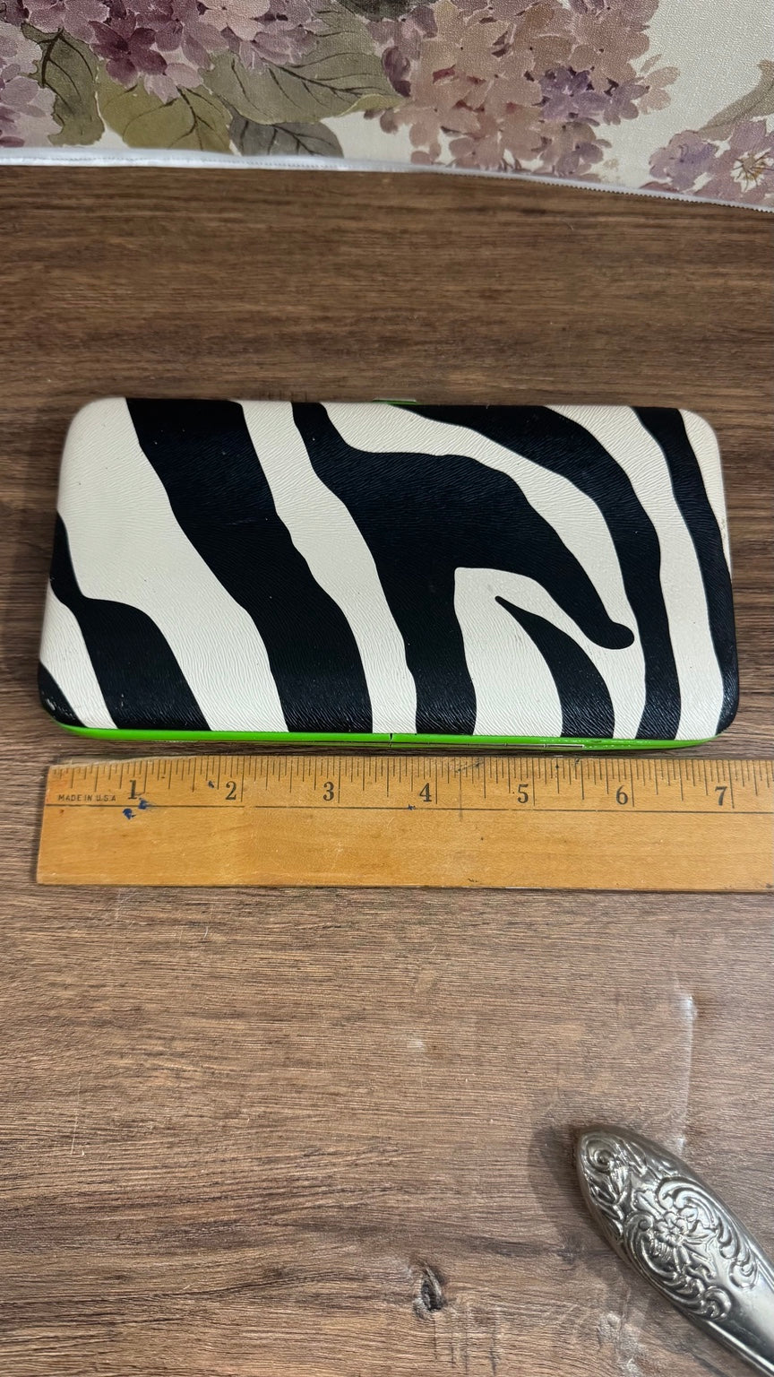 Zebra Print Hard Frame Clutch Wallet with Lime Green Trim