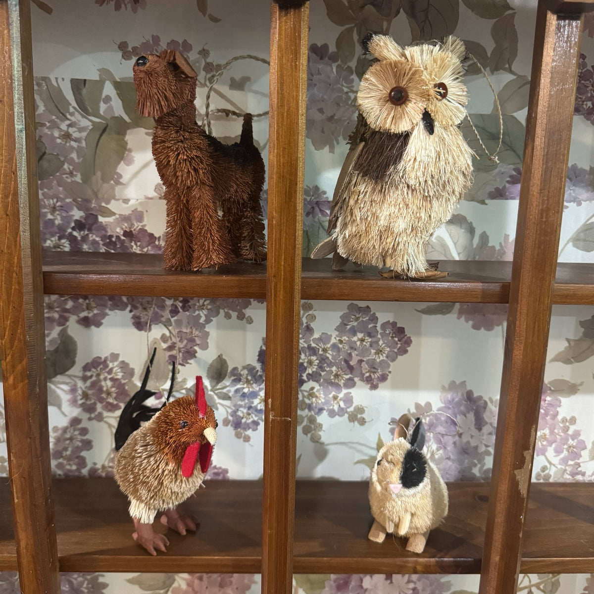 Set of 4 Bristle Animal Figurines – Rustic Farmhouse Decor