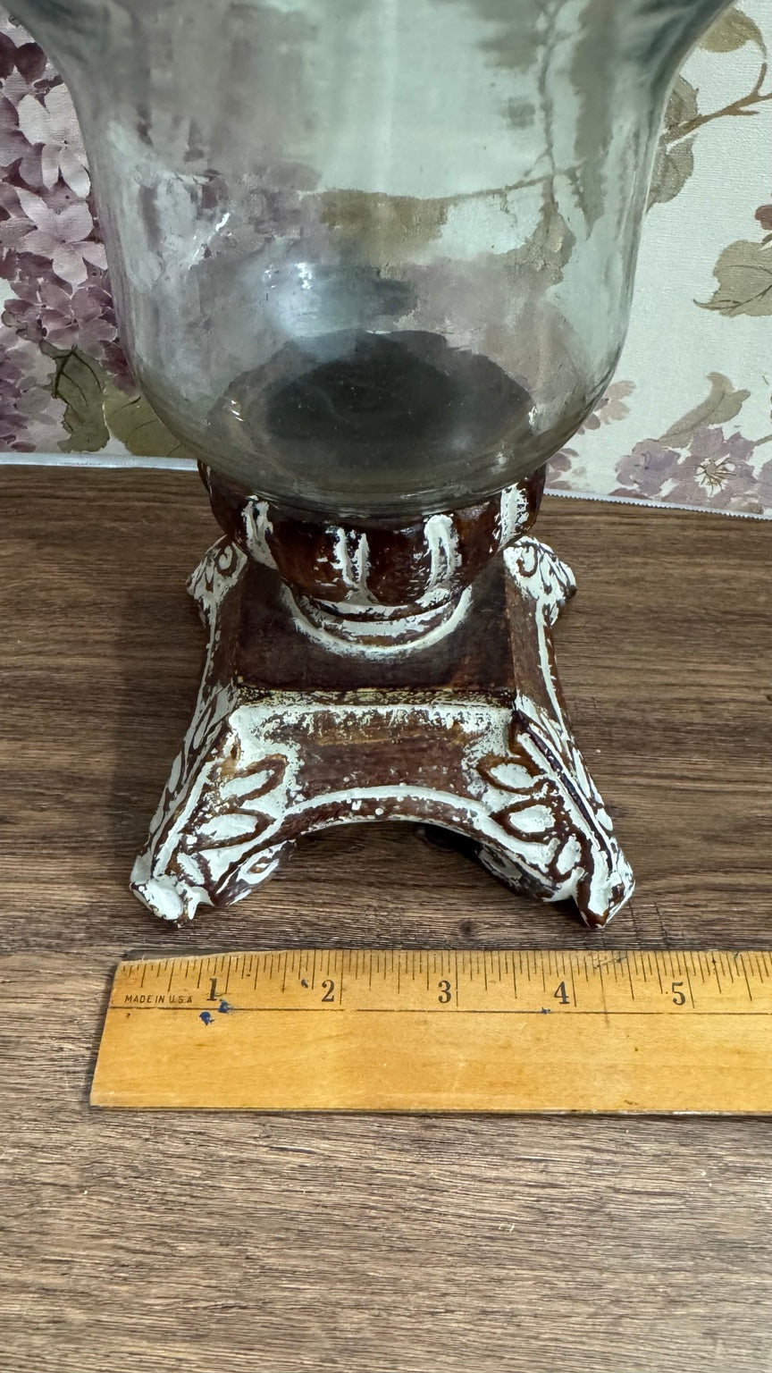 Southern Living at Home Distressed Hurricane Candle Holder / Glass Vase