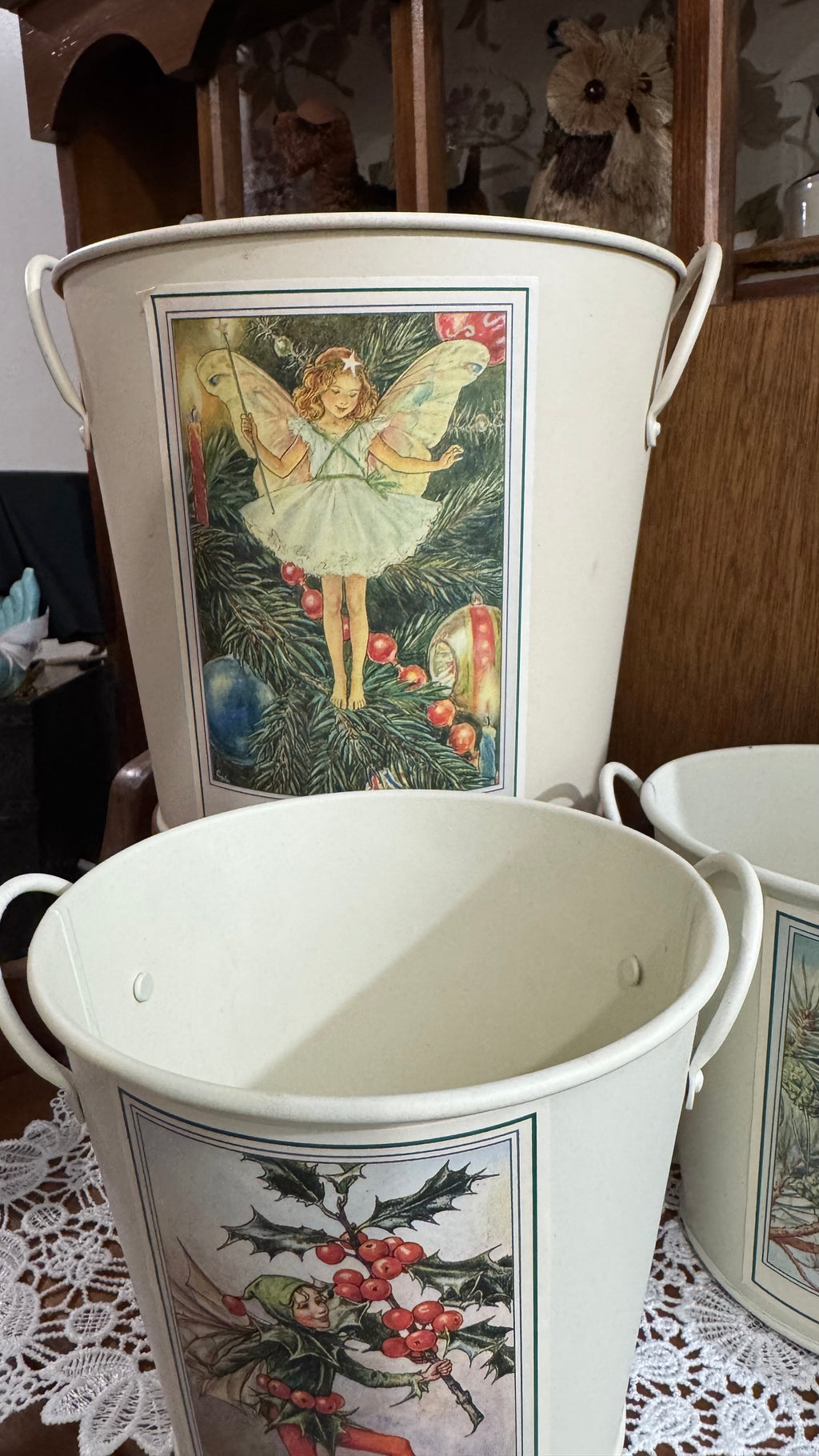 Flower Fairies Christmas Metal Pails / Decorative Planters – Set of 3