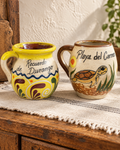 Mexican Souvenir Pottery Mugs – Playa del Carmen Turtle & Durango – Pair