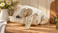 Distressed White Wood Pig Figurine – Rustic Farmhouse Décor –