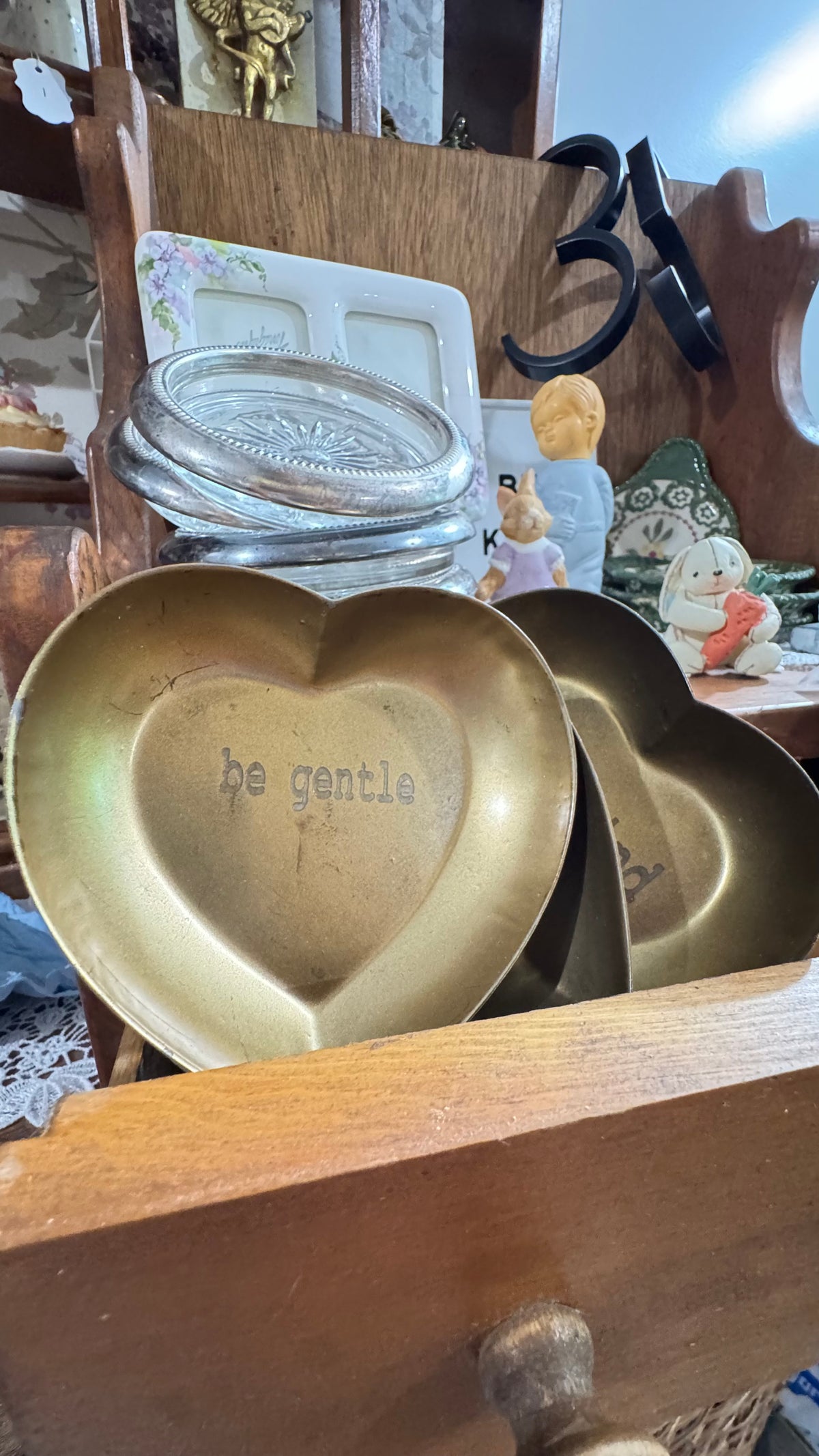 Set of 3 Gold-Tone Heart Trinket Trays – Be Kind, Gentle & Loving