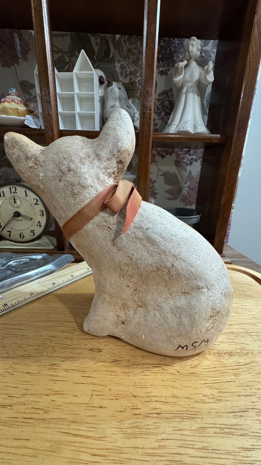 Rustic Sitting Pig Figurine with Red Heart & Bow