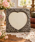Silver-Tone Heart Picture Frame with Butterfly, Bows & Floral Details