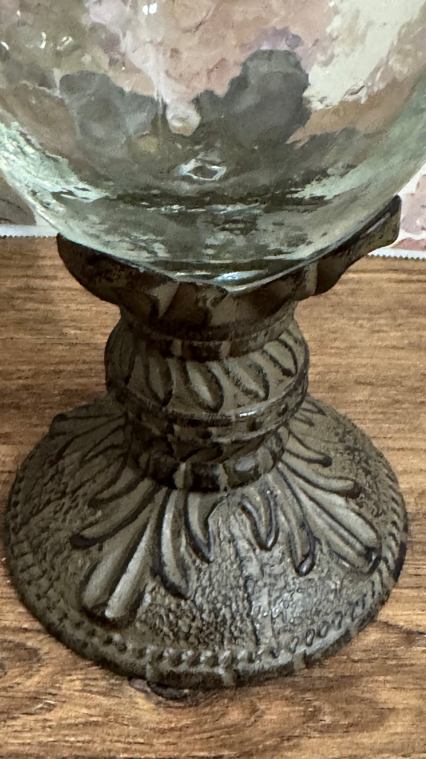 Decorative Glass Hurricane Candle Holder with Pewter Finish Base