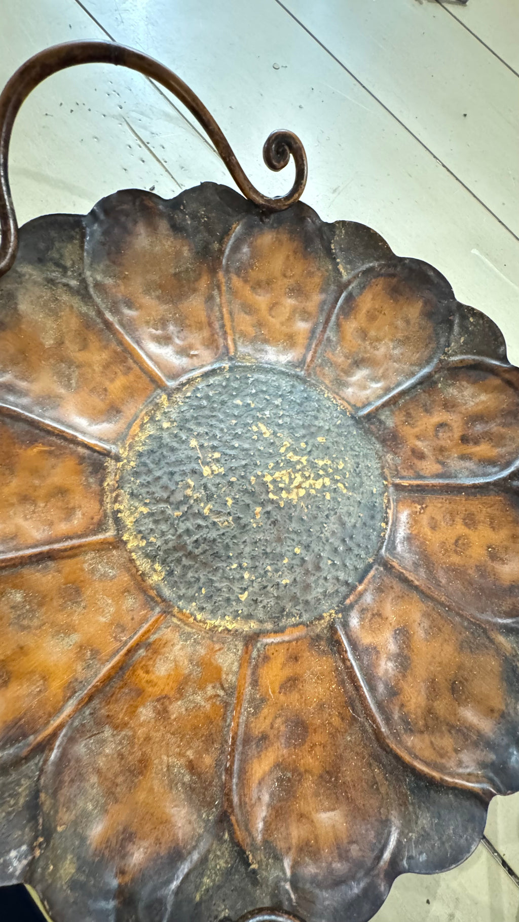 Rustic Metal Sunflower Tray with Scroll Handles
