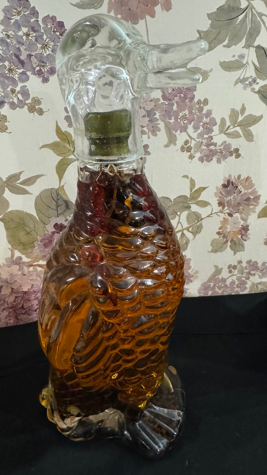 Vintage Duck Glass Decanter with Original Infused Contents & Duck Stopper