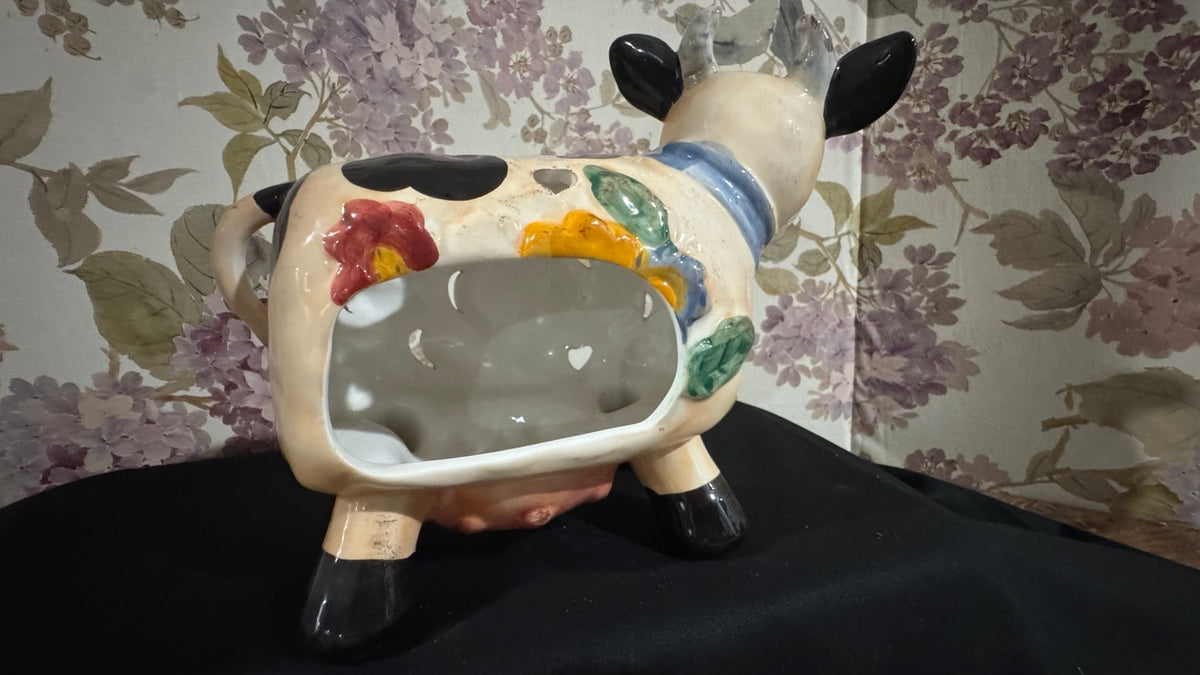 Vintage Farmhouse Cow Tea Light Holder & Salt Pepper Shaker Set