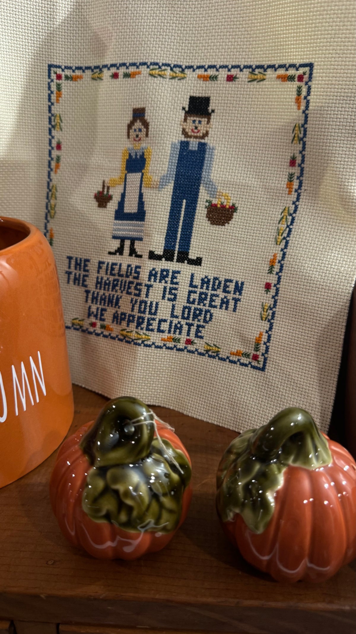 Vintage-Style Harvest Cross-Stitch Sampler – Unframed Farmhouse Décor