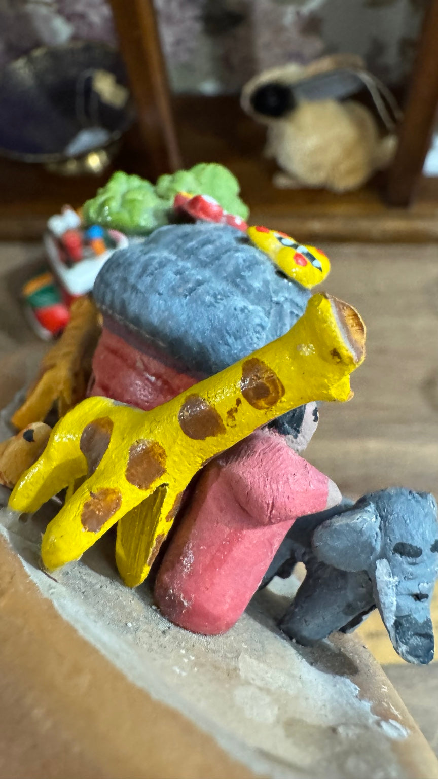 Vintage Dominican Folk Art Noah’s Ark Boat with Animals – Hand Painted