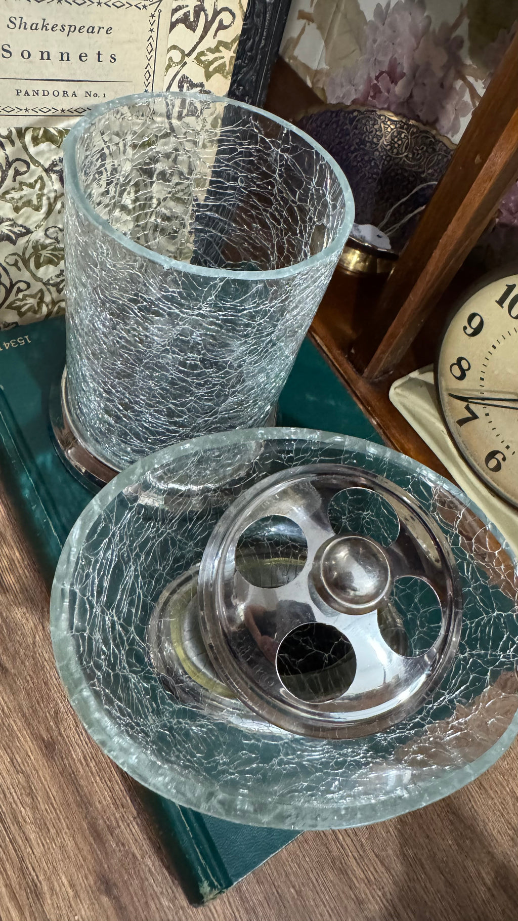 Crackle Glass Vanity Set – Silver Tone – Made in India”.