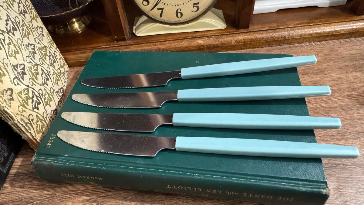 Vintage Aqua Handle Stainless Steak Knives – Set of 4