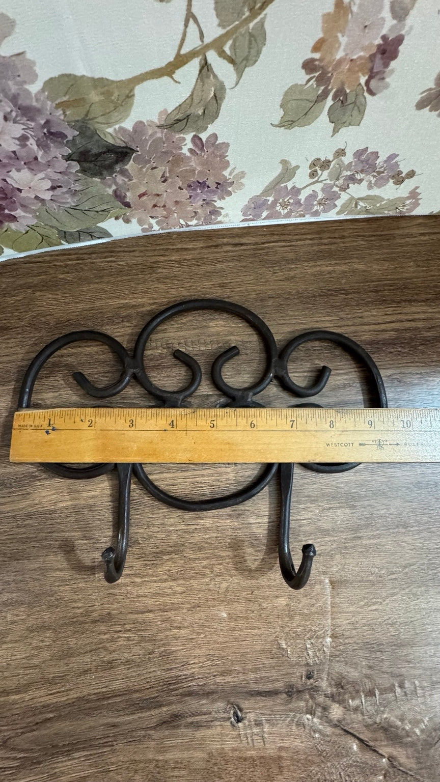 Decorative Wrought Iron Double Wall Hook | Farmhouse Scroll Coat & Towel Rack
