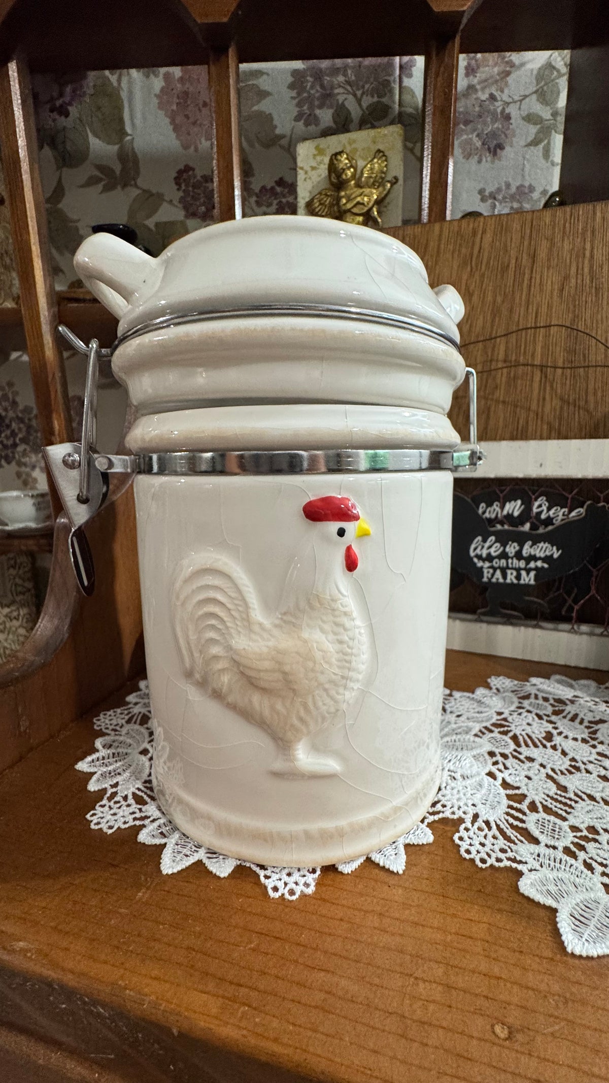 Boston Warehouse Double-Sided Rooster Canister – Farmhouse Décor –