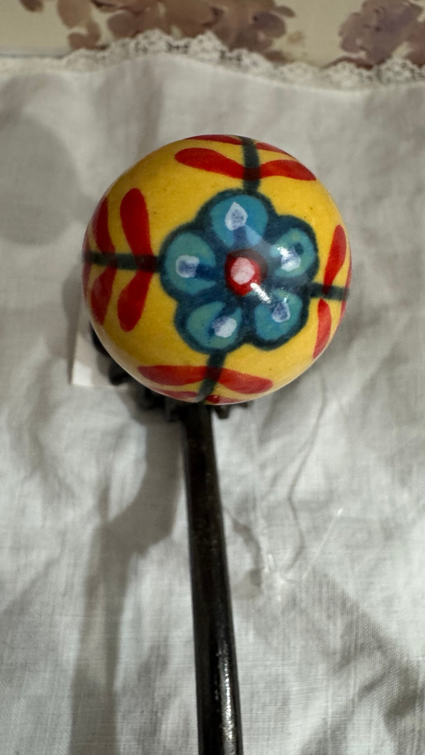 World Market Ceramic Double Wall Hook – Hand Painted Floral Coat & Towel Hook