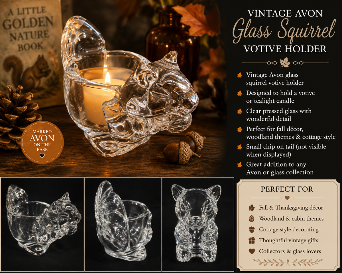 Vintage Clear Glass Squirrel Votive Holder
