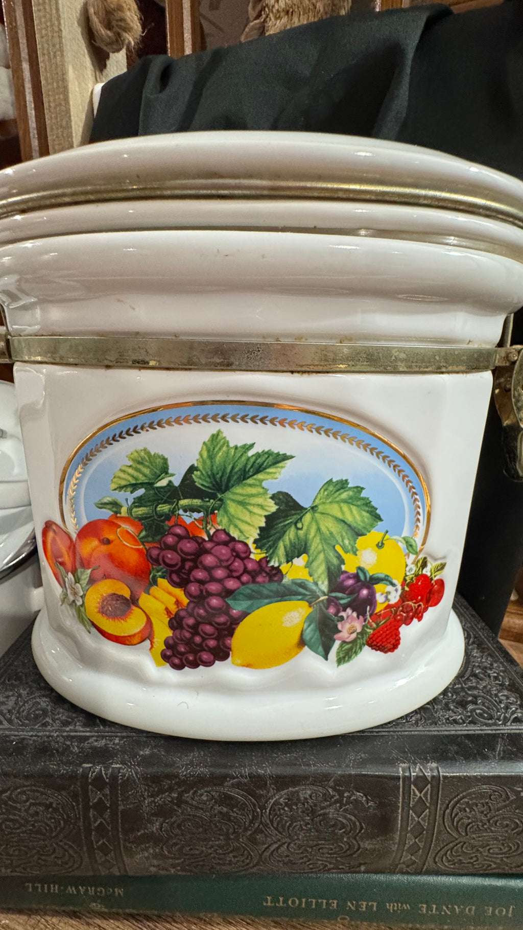 Vintage Knott’s Berry Farm Ceramic Fruit Canister with Clamp Lid
