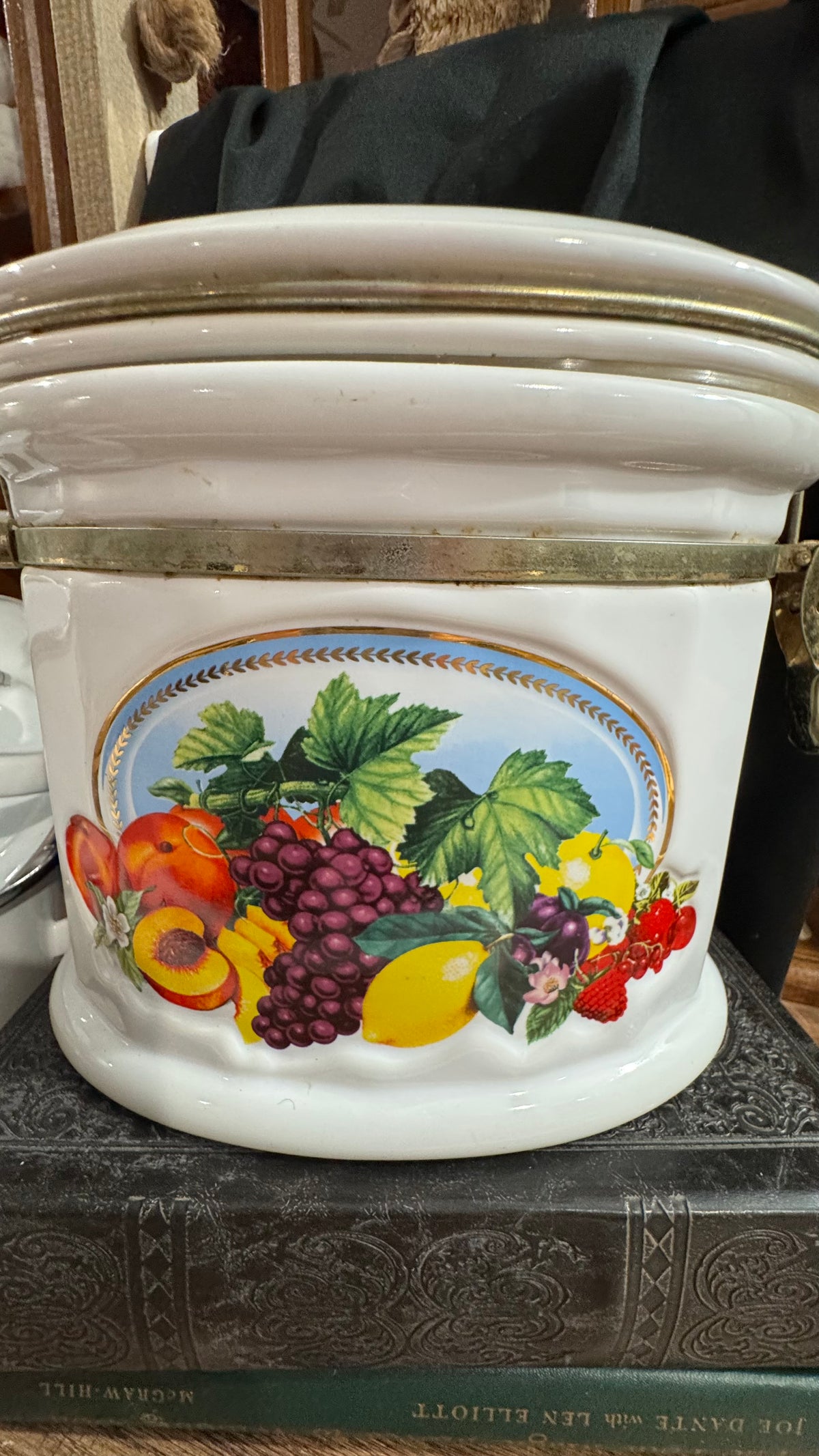 Vintage Knott’s Berry Farm Ceramic Fruit Canister with Clamp Lid