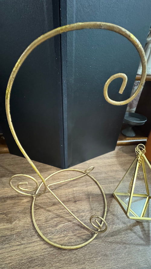 Gold Scroll Display Stand with Hanging Geometric Glass Terrarium