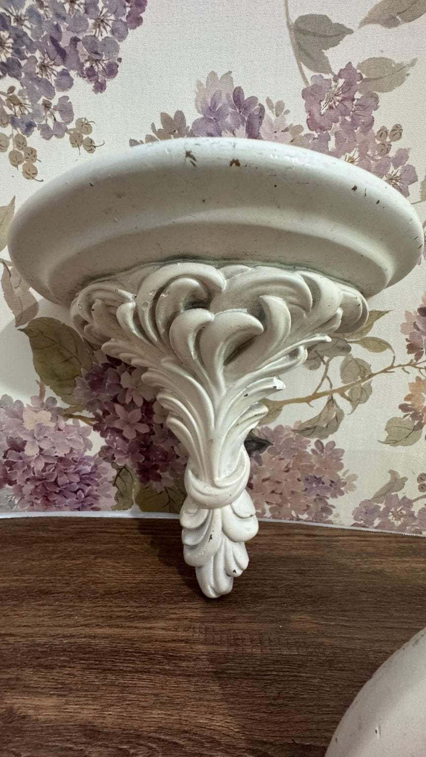 Pair of Ornate Distressed White Wall Shelves | Farmhouse Decor
