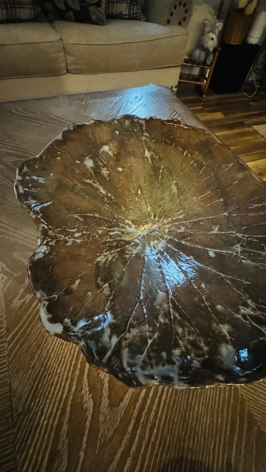 Large Handmade Studio Pottery Leaf Pedestal Bowl – Signed