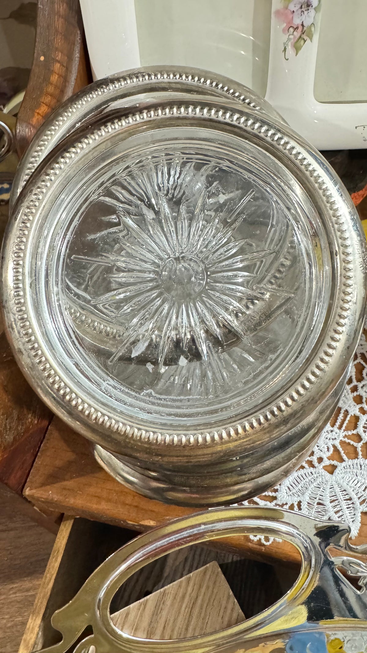 Vintage Leonard Silverplate & Glass Coasters – Set of 5