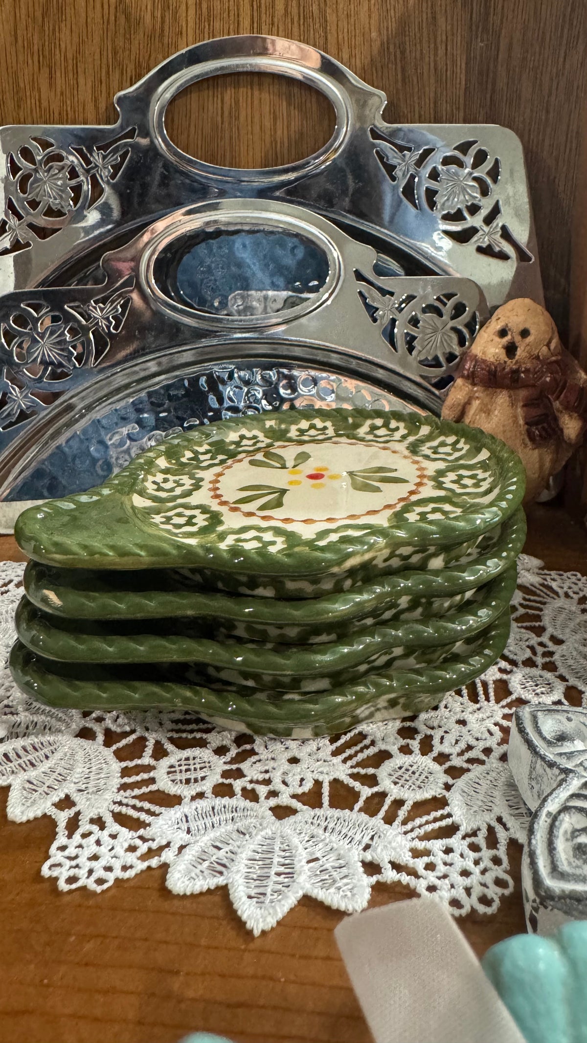 Set of 4 Temp-tations Old World Green Lid-It Plates / Trivets