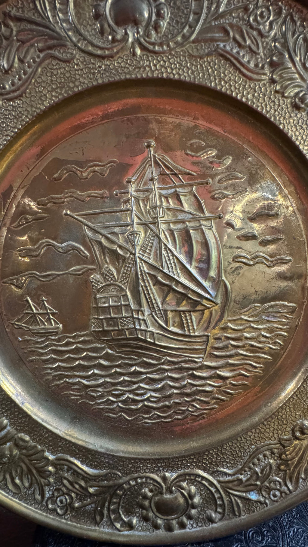 Vintage Brass Wall Plaques Set of 3 – Ship & Portraits