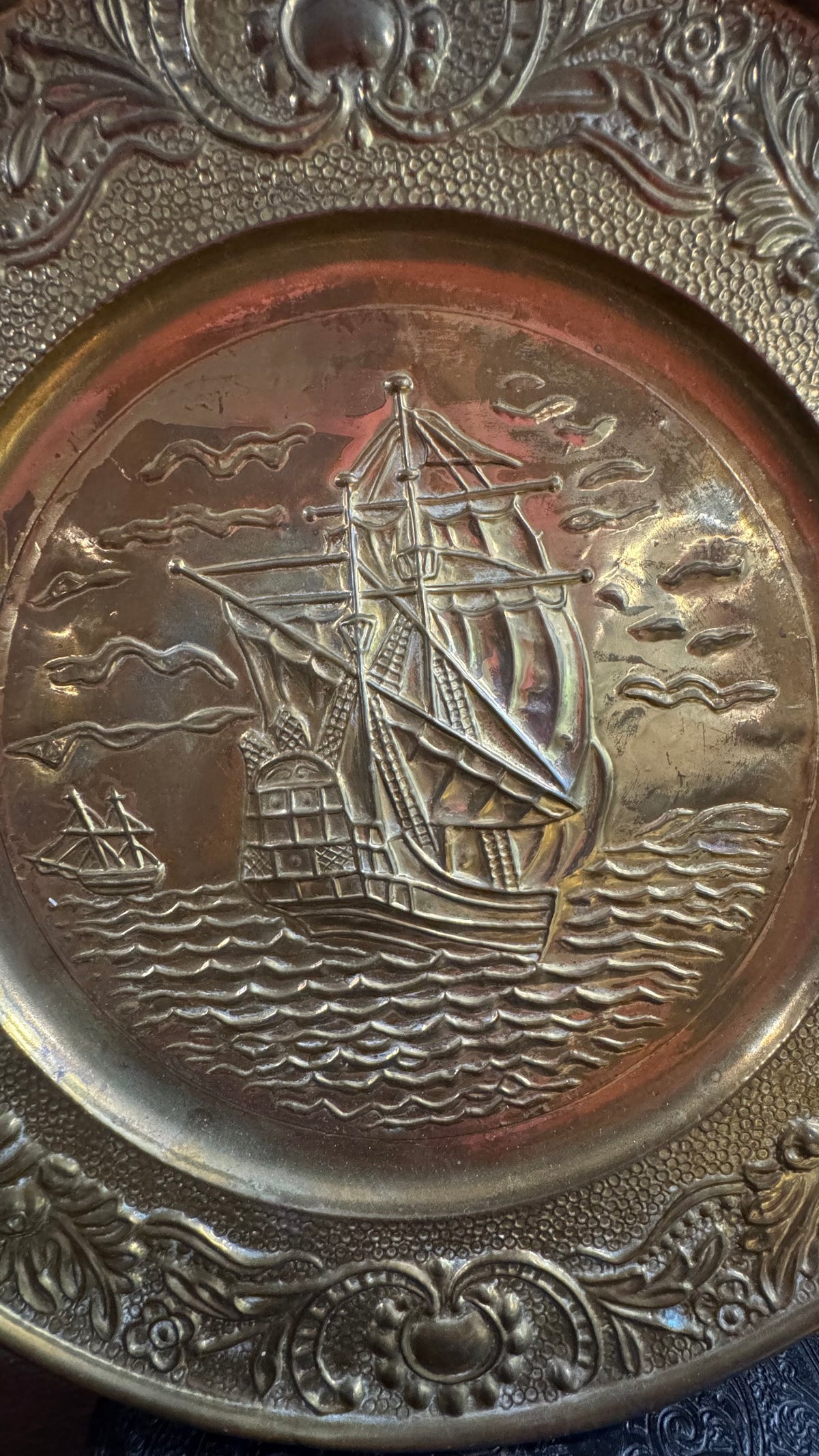 Vintage Brass Wall Plaques Set of 3 – Ship & Portraits