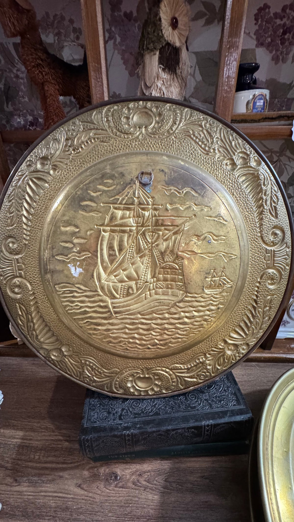 Vintage Brass Wall Plaques Set of 3 – Ship & Portraits