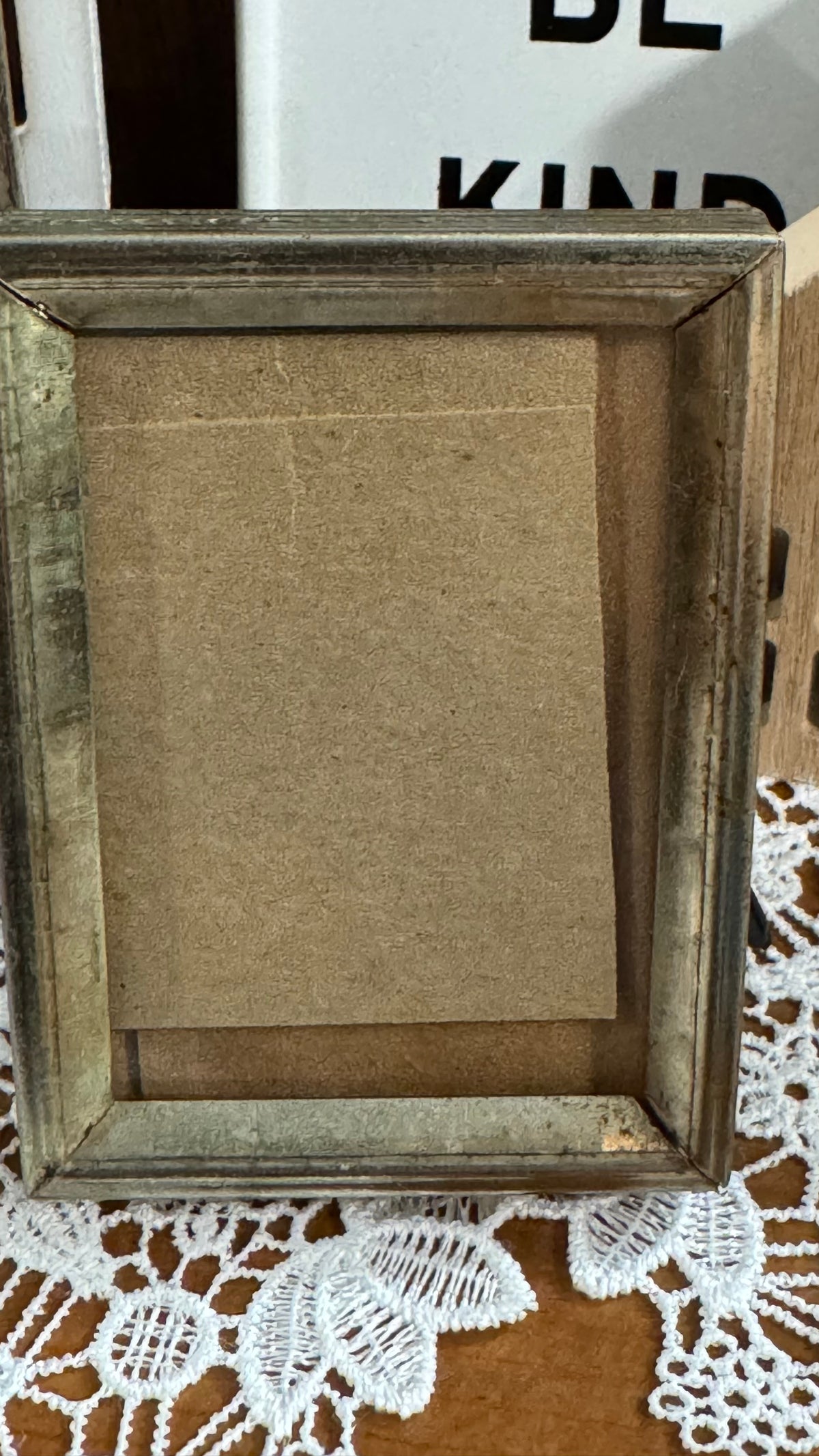 Small Aged Metal Tabletop Picture Frame – Beveled Border