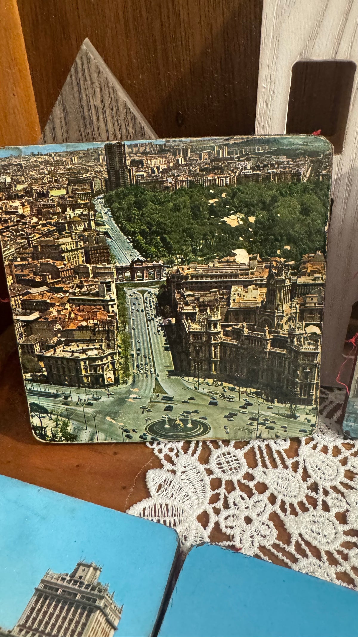 Vintage Madrid Spain Souvenir Coasters – Set of 5 – Red Fabric Backs