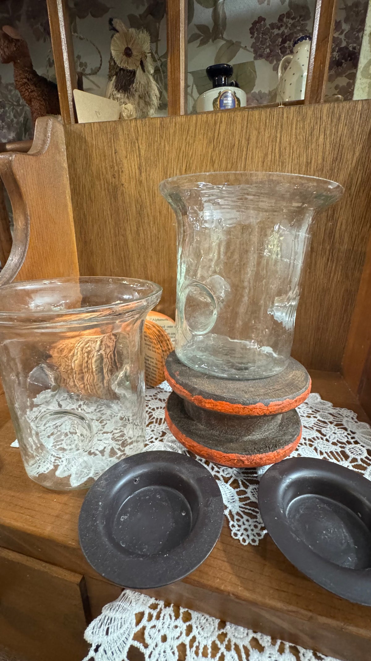 Rippled Glass Hurricane Candle Holders with Metal Inserts – Set of 2