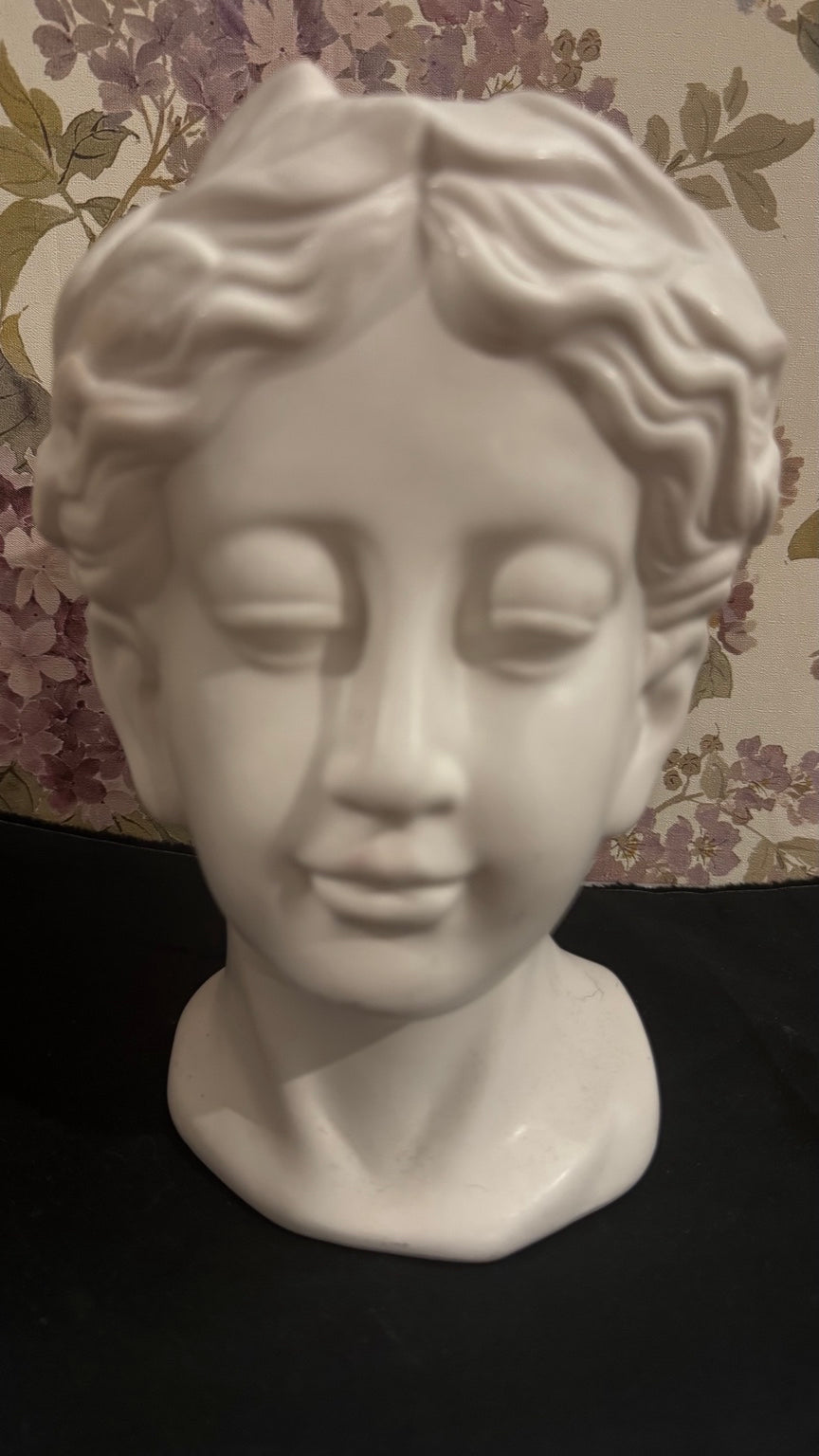 8” Greek Goddess Bust Planter | White Classical Head Vase | Cottage Decor