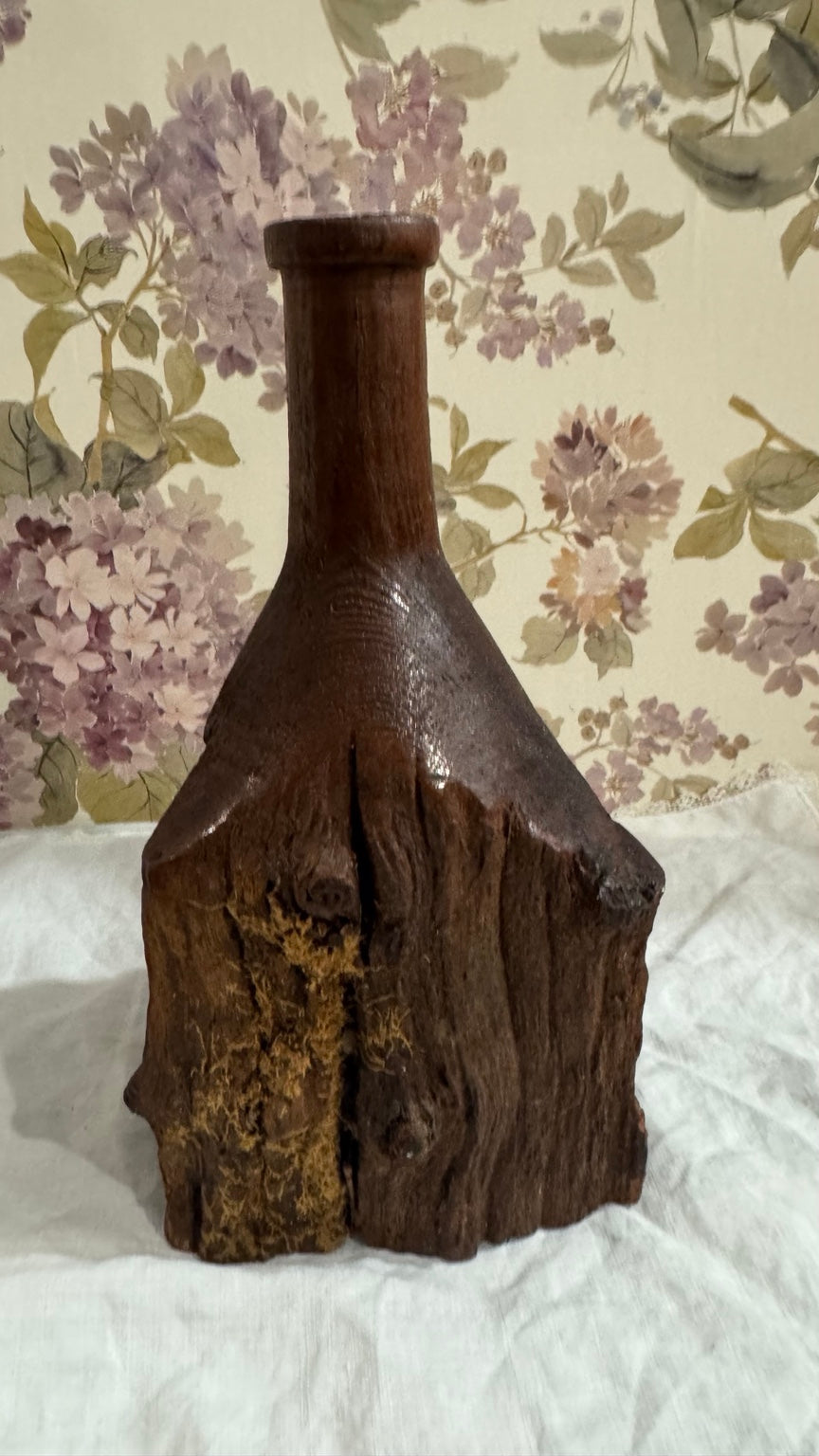 Hand-Carved Rustic Wooden Bud Vase | Live Edge Folk Art Decor