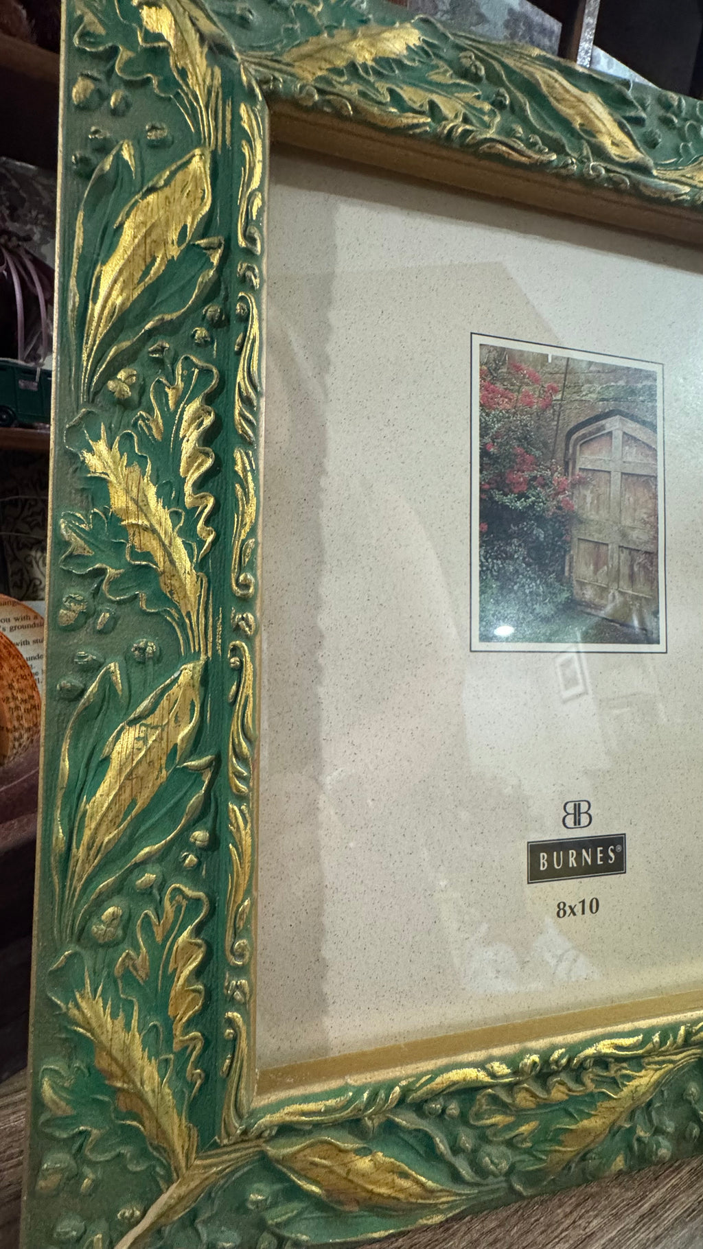 Burnes 8x10 Green Gold Ornate Botanical Leaf Picture Frame Tabletop Wall Decor