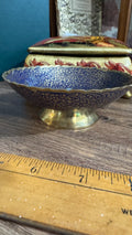 Vintage Blue & Gold Brass Pedestal Bowl – Ornate Floral Design