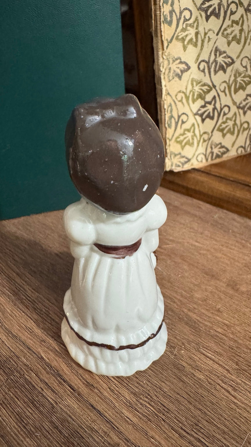 Vintage Porcelain Lady Figurine – Bonnet & Basket – 4”