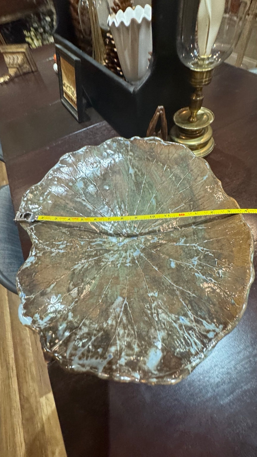 Large Handmade Studio Pottery Leaf Pedestal Bowl – Signed