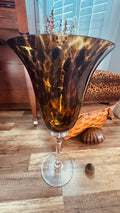 Large Amber Tortoiseshell Glass Pedestal Vase