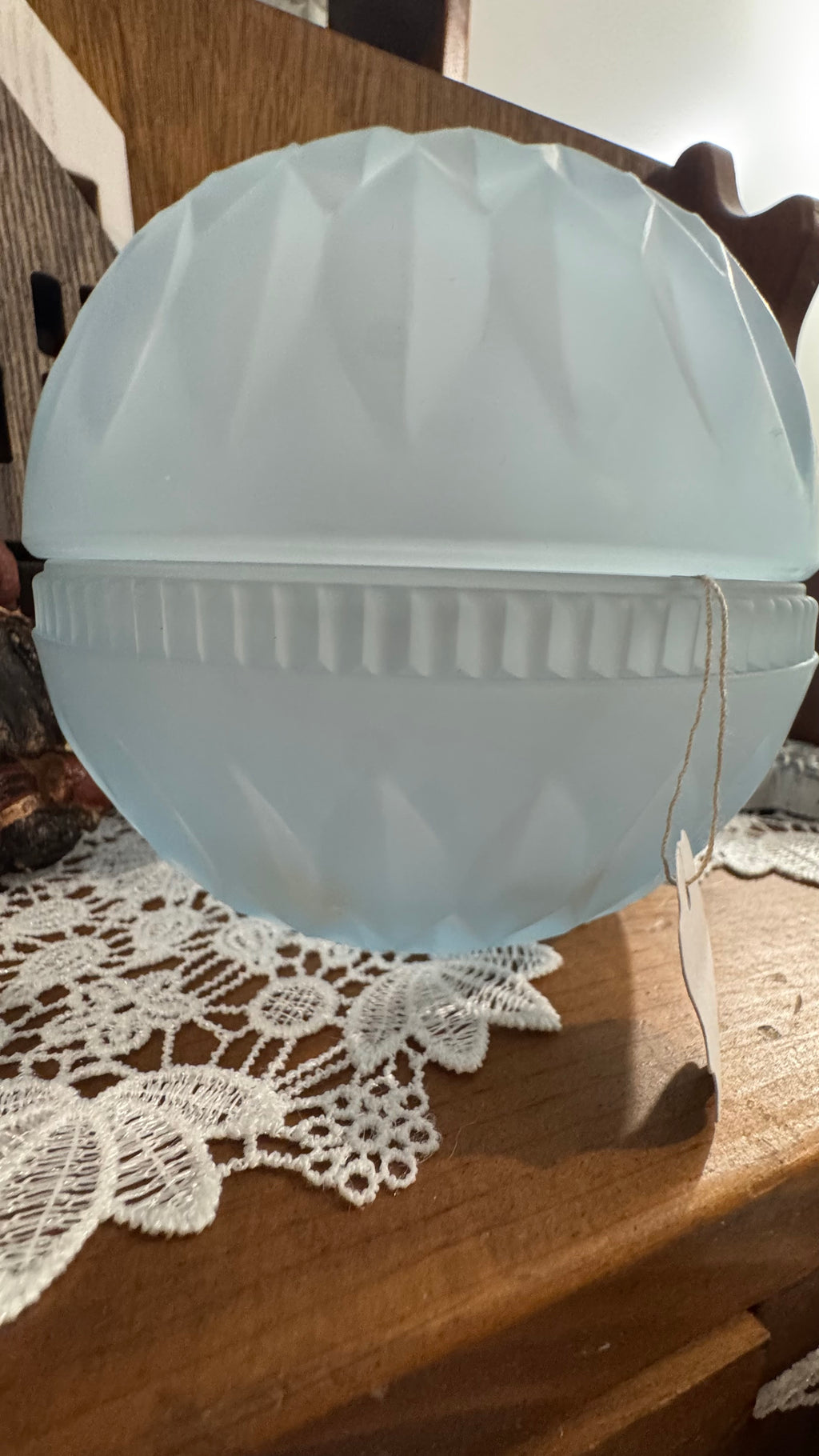 Vintage Pale Blue Frosted Glass Fairy Lamp – Two Piece