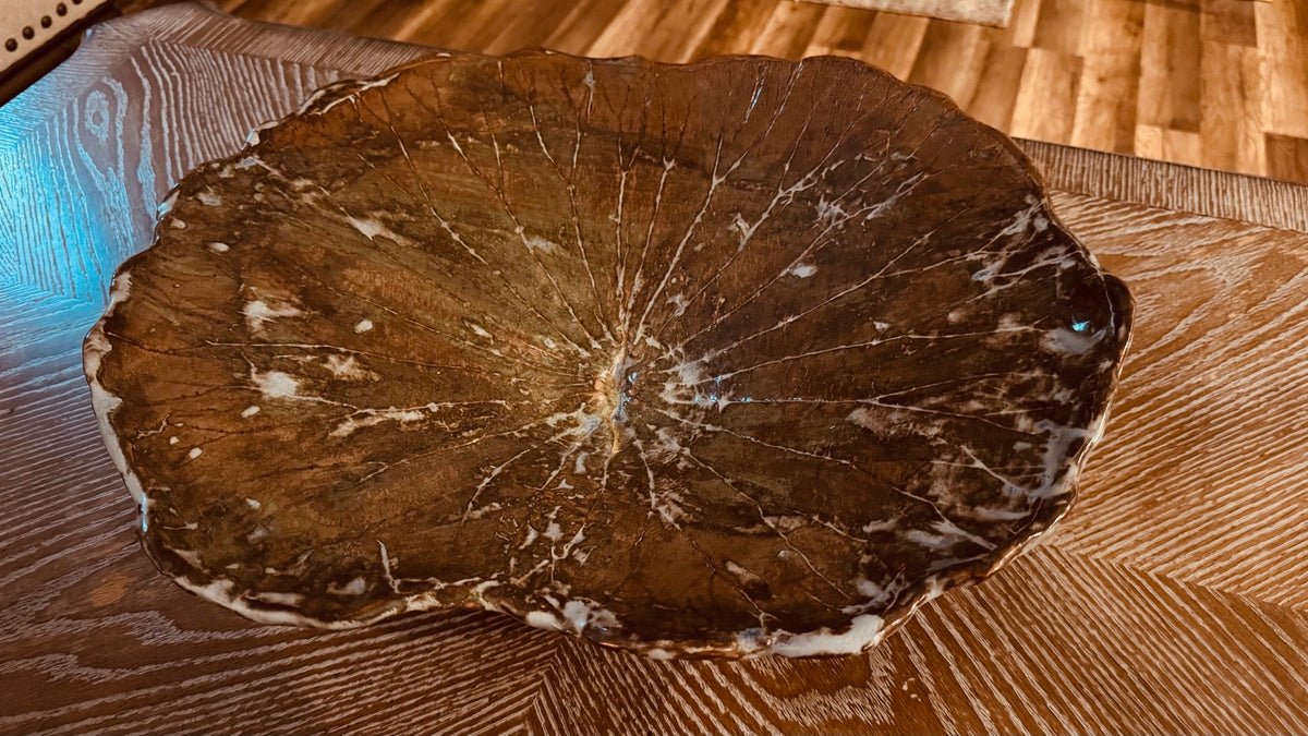 Large Handmade Studio Pottery Leaf Pedestal Bowl – Signed