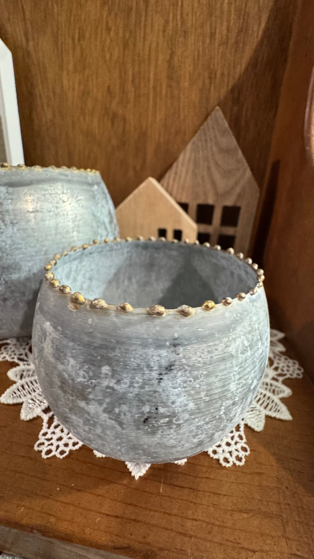 Distressed Gray Metal Decorative Pots / Candle Holders – Set of 2