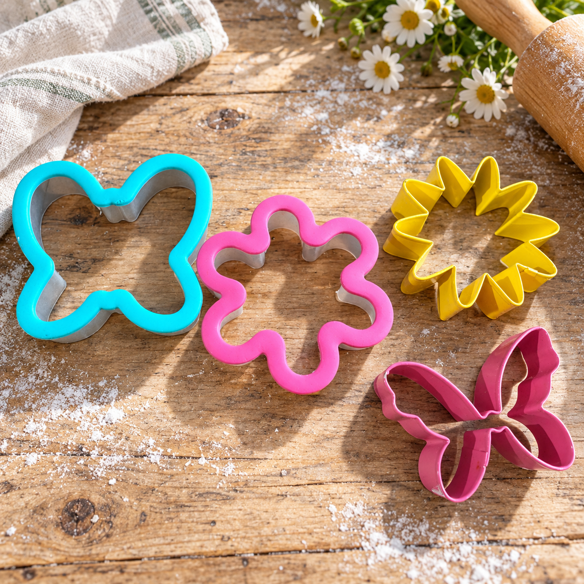 4 Spring Cookie Cutters – Butterflies, Flower & Sunburst