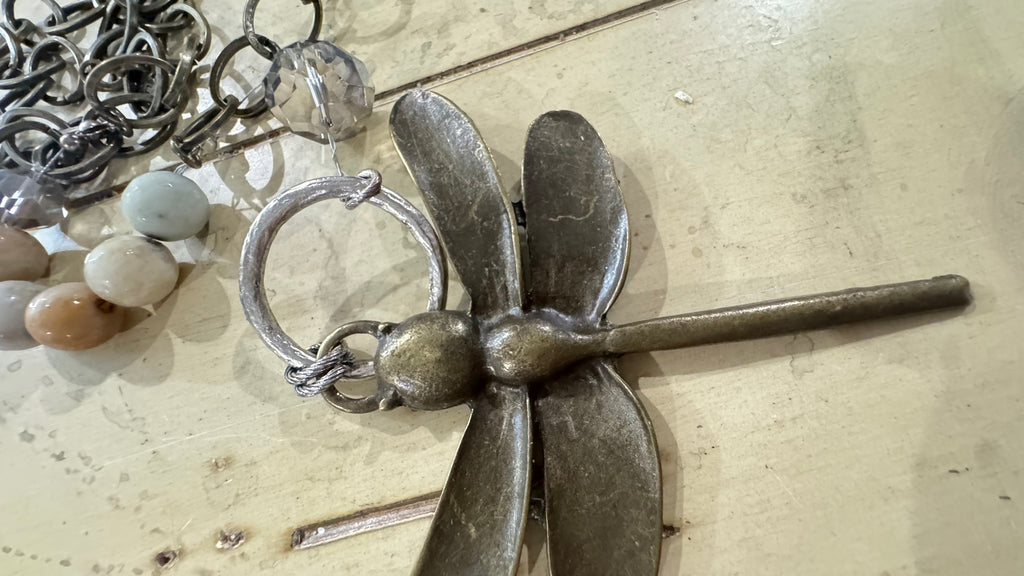 Beaded Metal Dragonfly Hanging Ornament