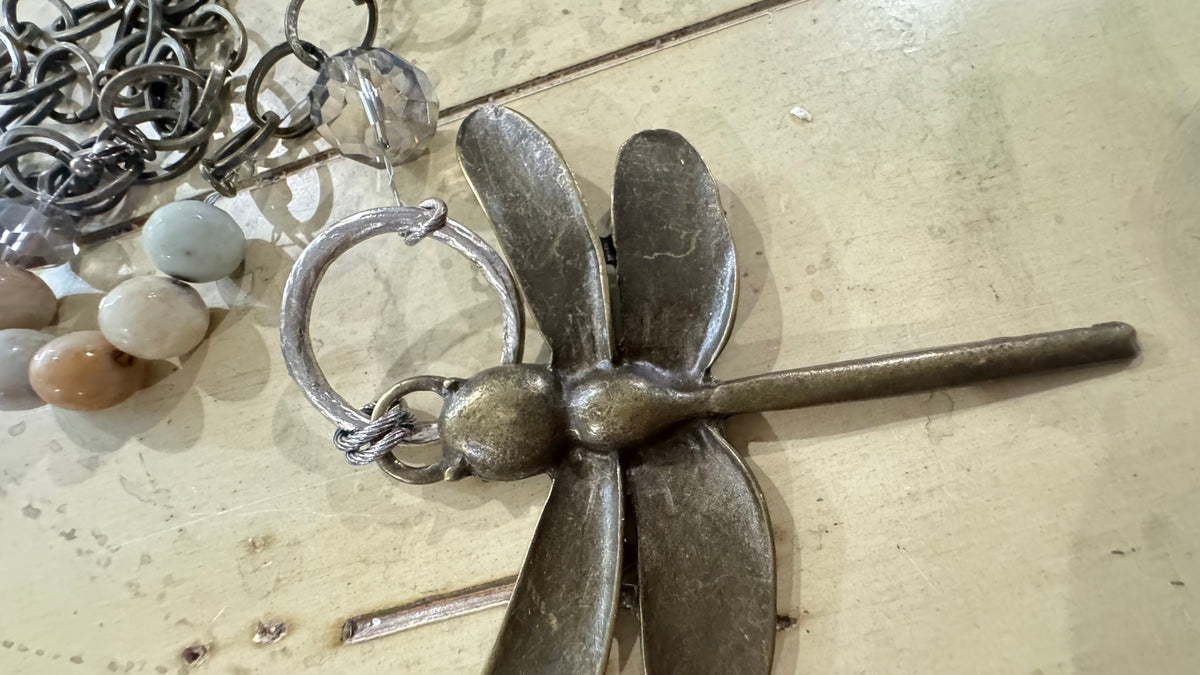 Beaded Metal Dragonfly Hanging Ornament